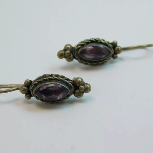 Artisan 925 Love Pendant Amethyst Bead Necklace & Faceted & Iolite Drop Earrings - Picture 4 of 8